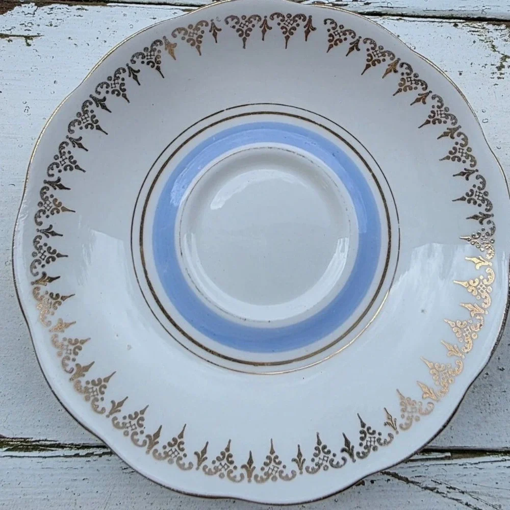 Vintage Roslyn‎ Fine Bone China Tea Cup Saucer Set Blue Gold Gilt England